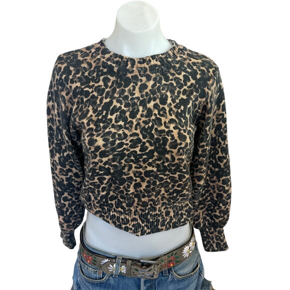 Marnine Layer Cheetah Sweater XS Cropped Soft Cotton Crew Animal Designer $158 - Picture 5 of 11